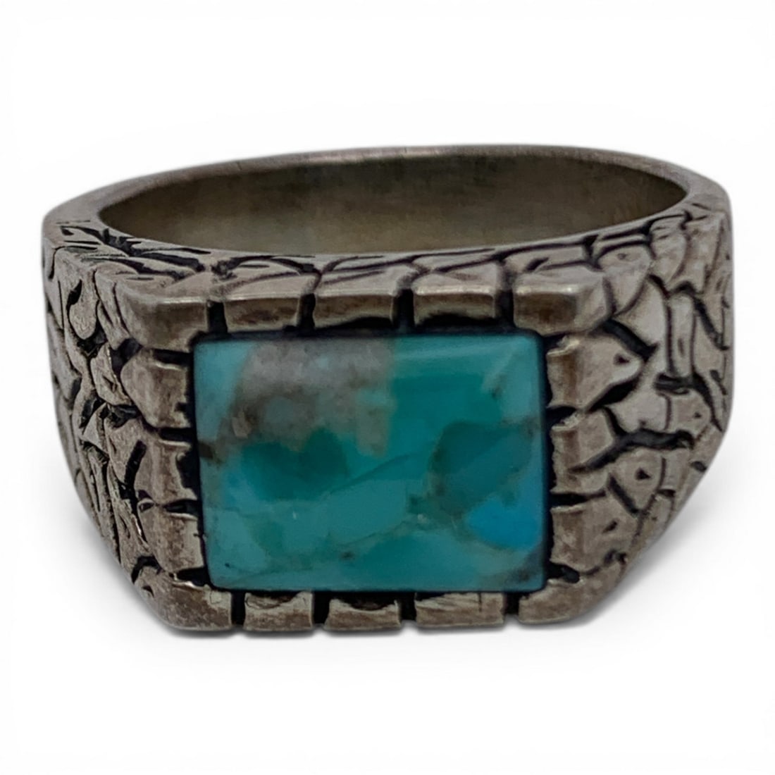 Sterling Silver & Blue Stone Ring: Marked 925 - Size 10.5 - 10.6 Grams