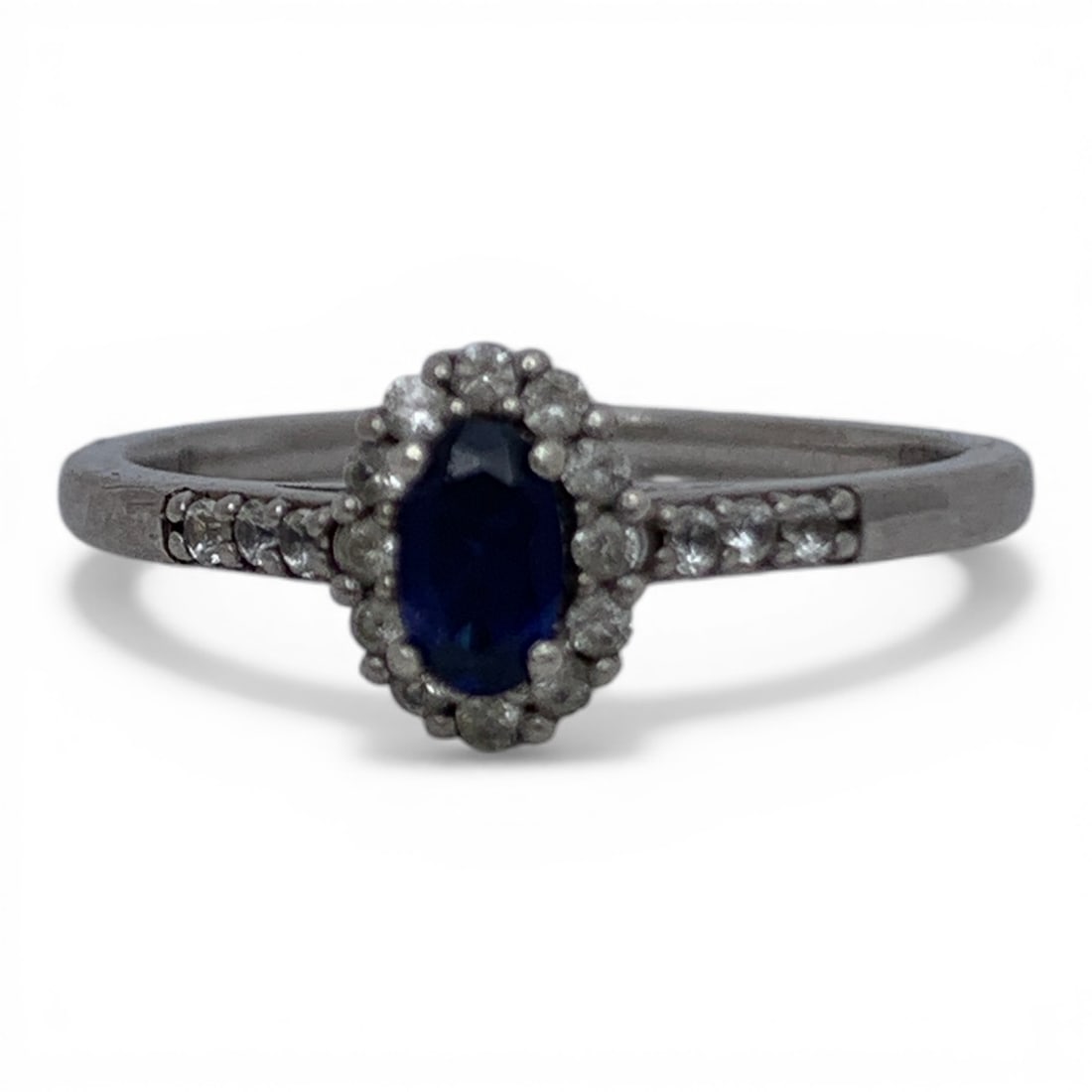 Sterling Silver Ring With Blue & Clear Stones: Marked 925 - Size 7 - 1.7 Grams