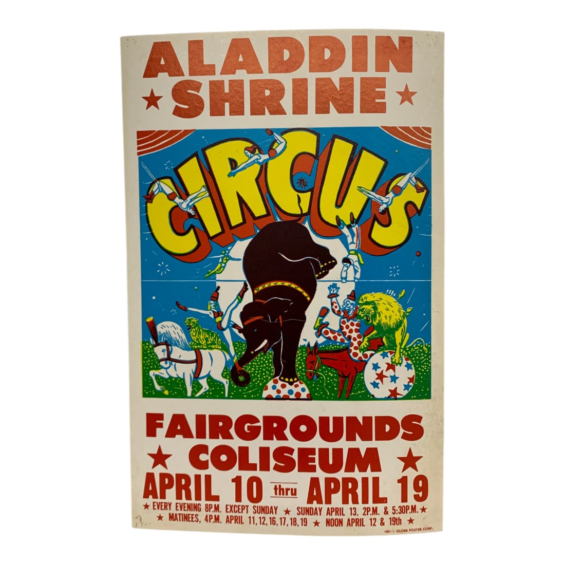 Vintage 1980 Aladdin Shrine Circus Poster: Fairgrounds Coliseum - 22" X 14"Poster Shows Wear