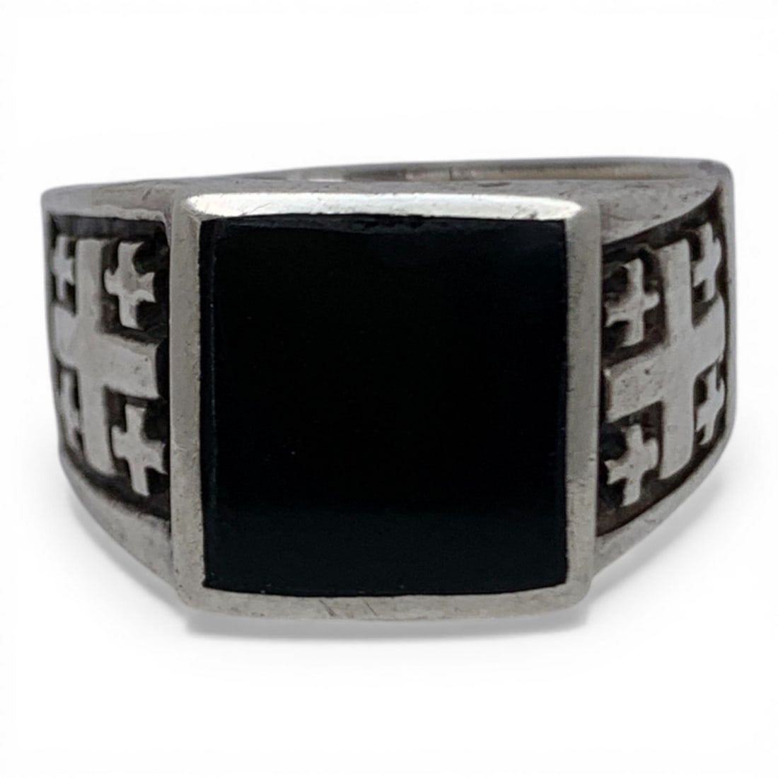 Sterling Silver & Black Stone Ring: Marked 925 - Size 11 - 9.3 Grams