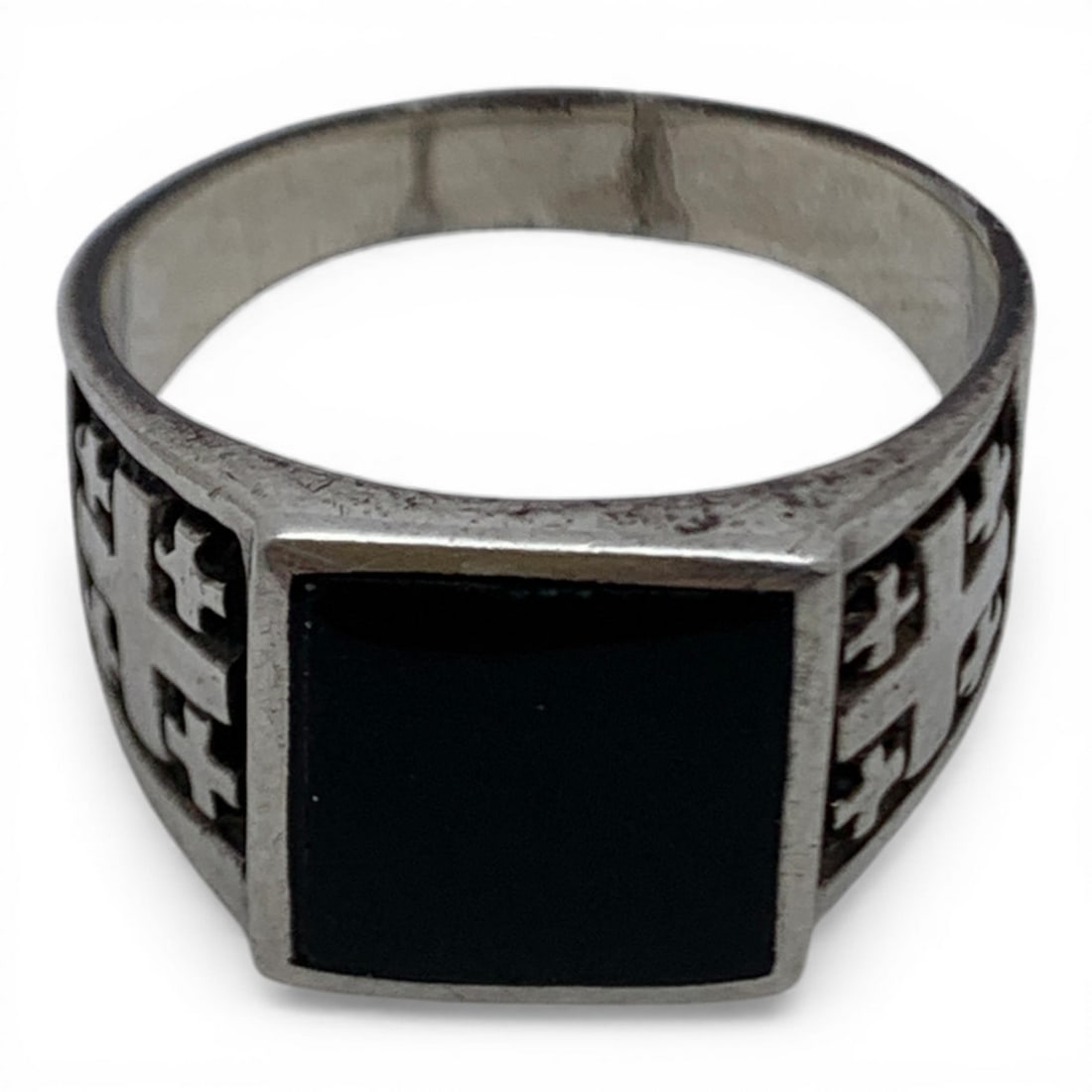 Sterling Silver & Black Stone Ring - 5