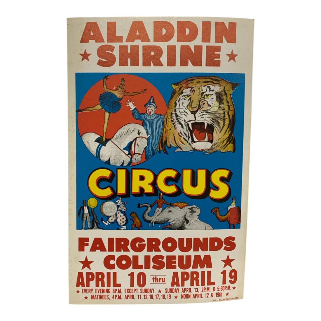 Vintage 1980 Aladdin Shrine Circus Poster: Fairgrounds Coliseum - 22" X 14"Poster Shows Wear