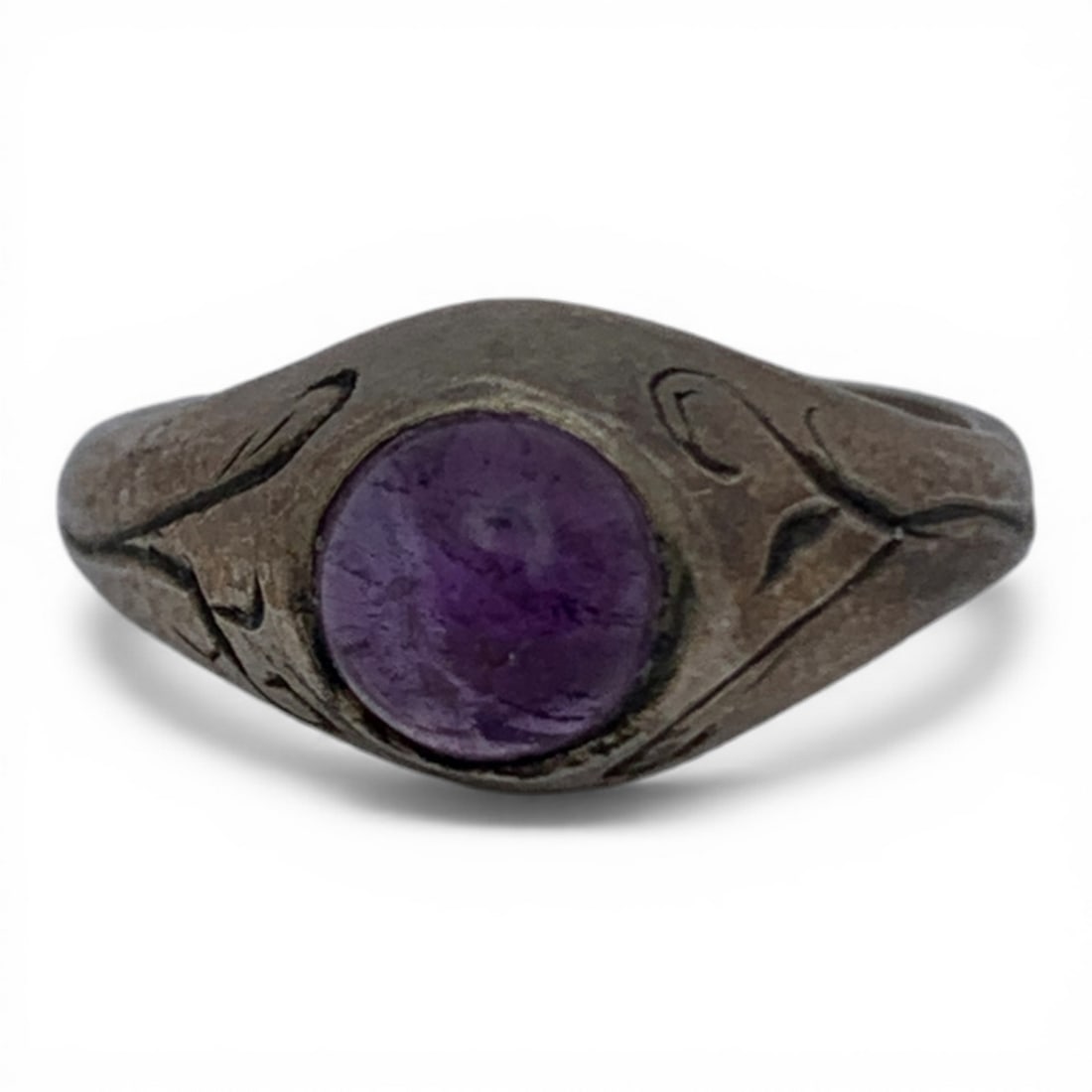 Silver & Purple Stone Ring: Tests Silver - Size 4.75 - 3.4 Grams