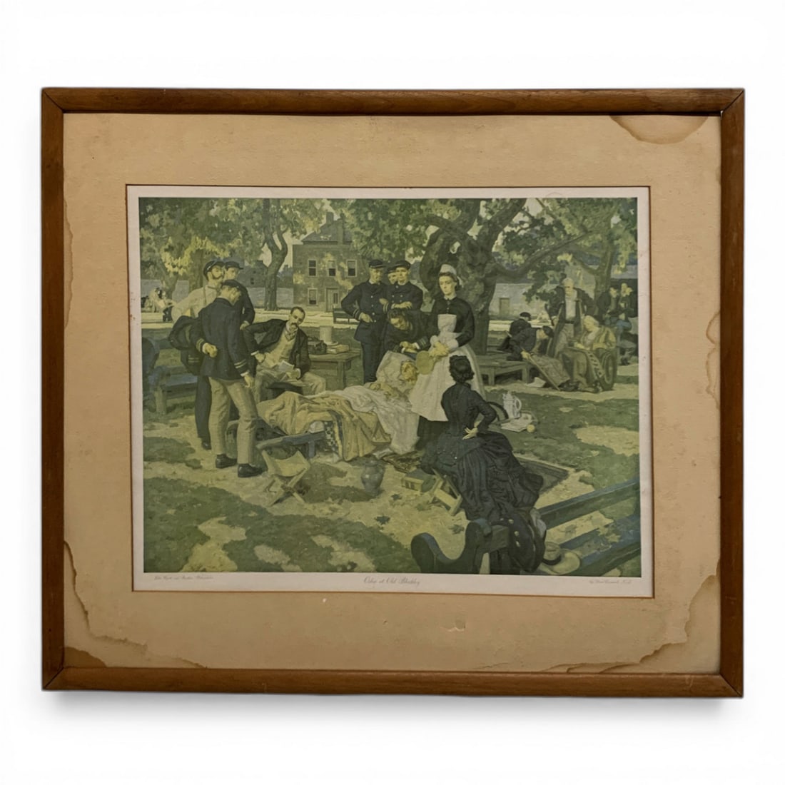 Oster At Old Blockley Print: Printed: John Wyeth And Brother, Philadelphia. Oster At Old Blockley. By Dean Cornwell, N. A. Framed: 19" X 23". Matting Shows Discoloration.