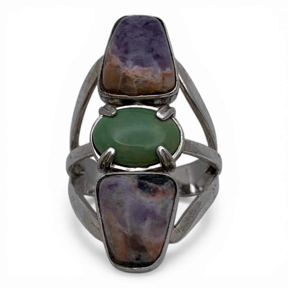 Sterling Silver Ring With Stones: Marked 925 - Size 10.25 - 12.8 Grams