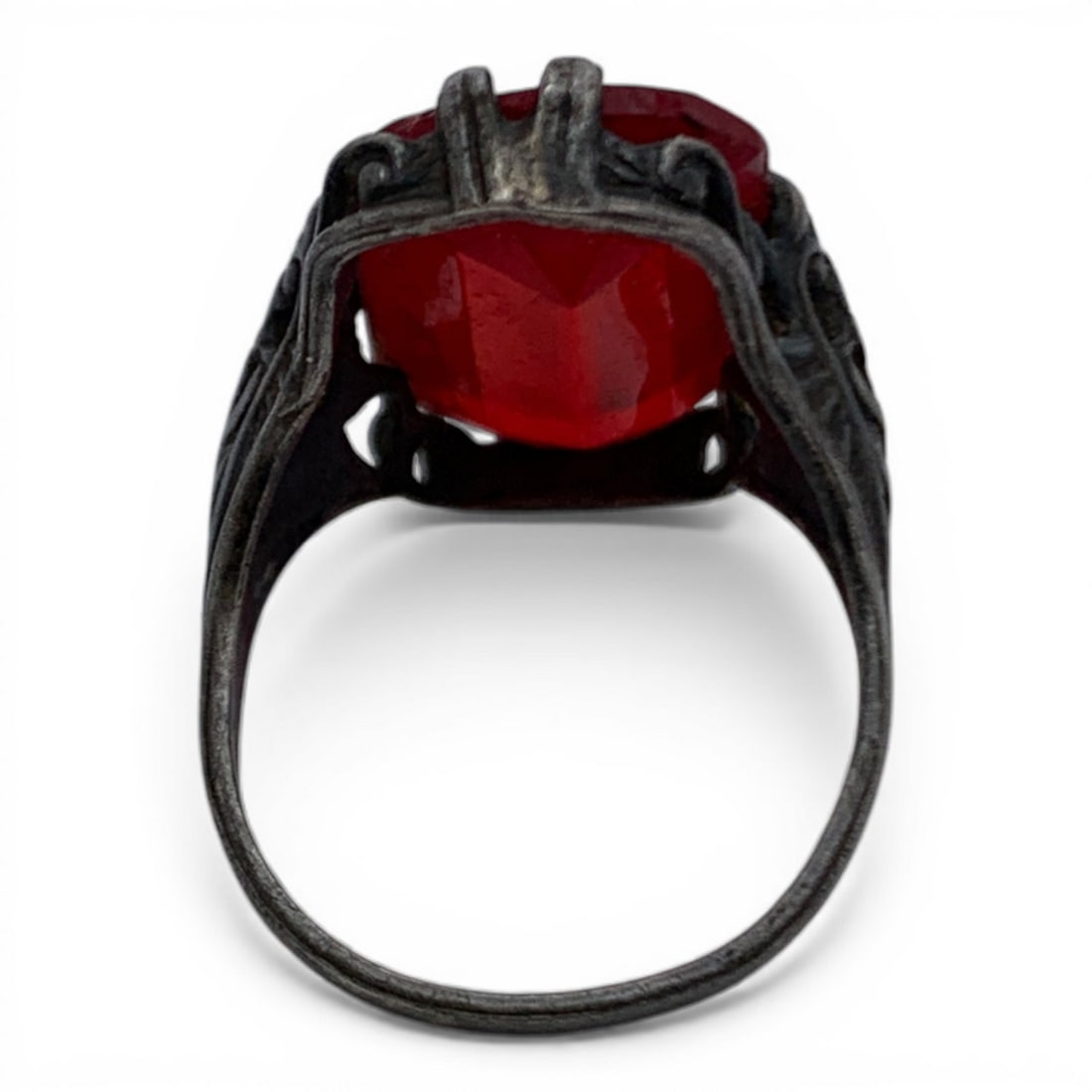 Sterling Silver & Red Stone Ring - 2