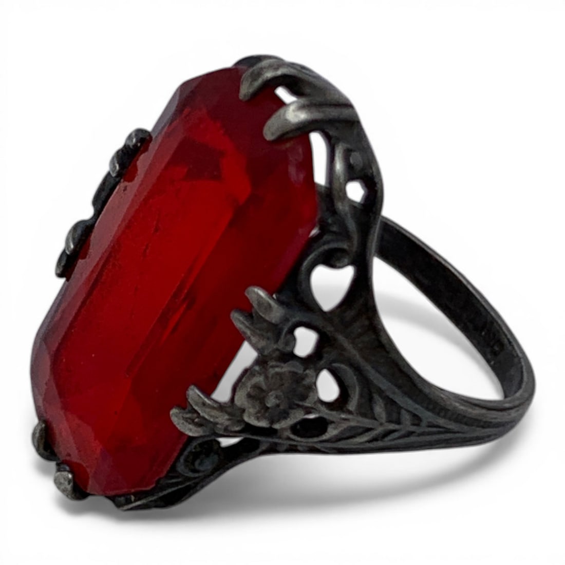 Sterling Silver & Red Stone Ring - 3