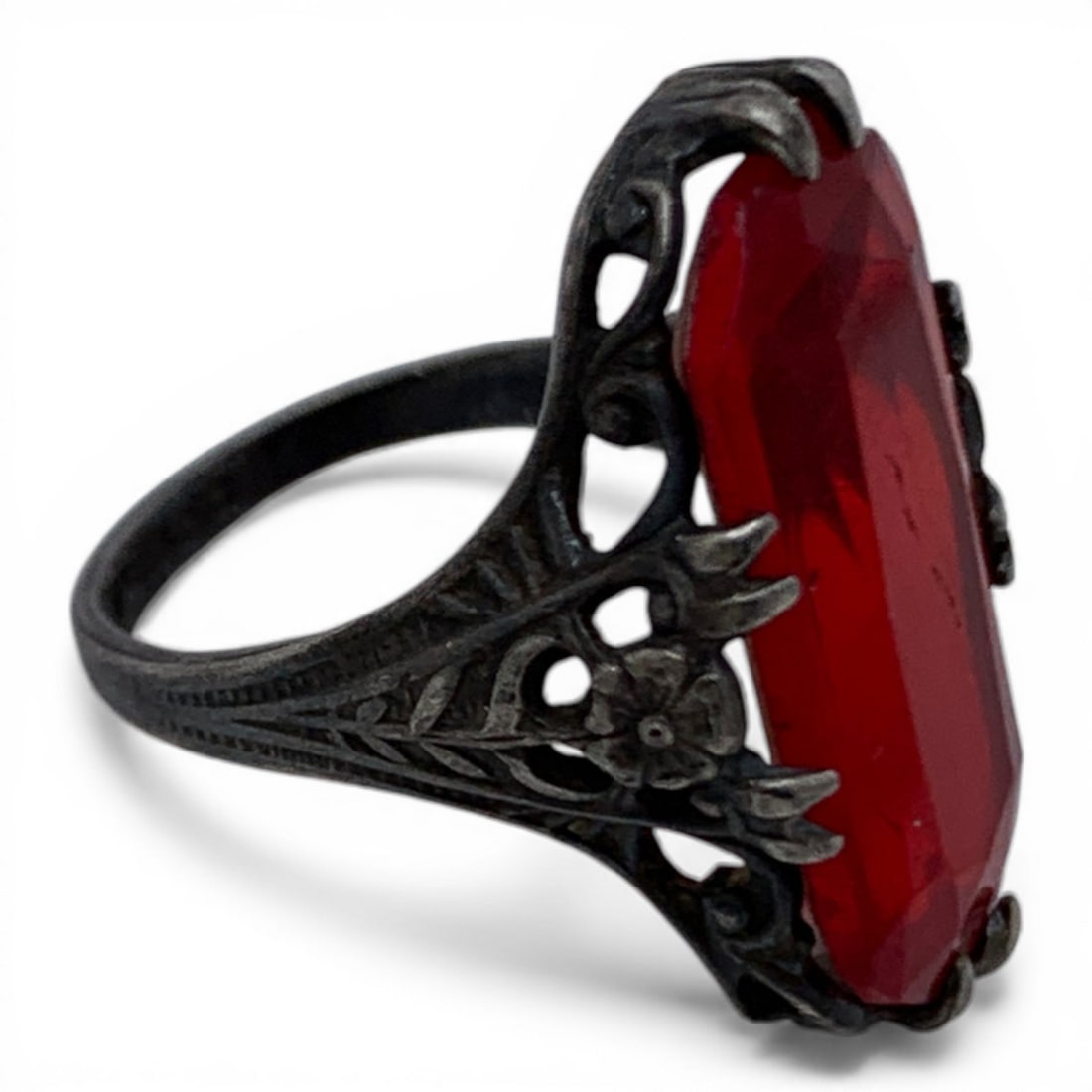 Sterling Silver & Red Stone Ring - 4