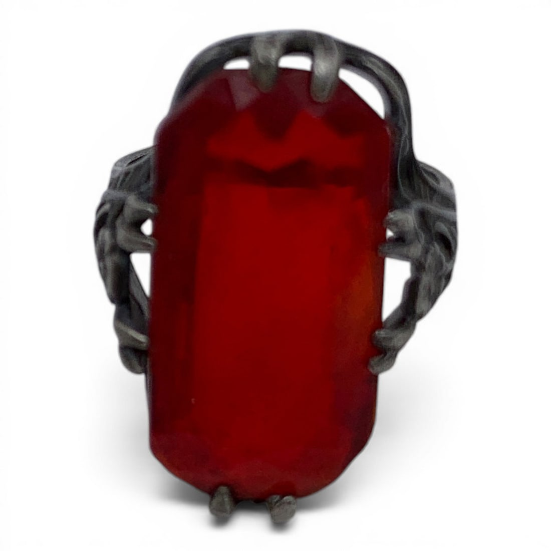 Sterling Silver & Red Stone Ring - 5