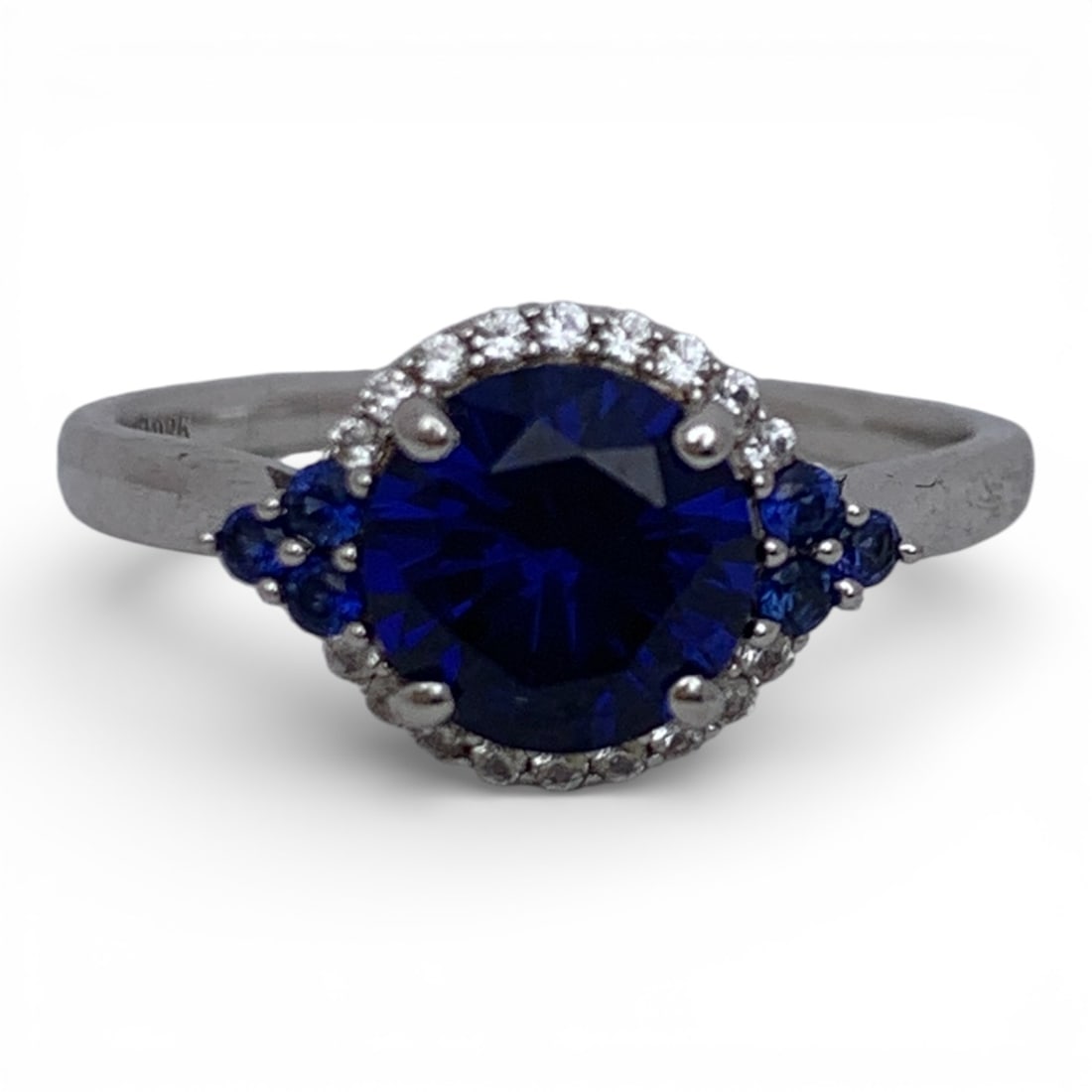 Sterling Silver Ring With Blue & Clear Stones: Marked 925 - Size 7 - 1.9 Grams