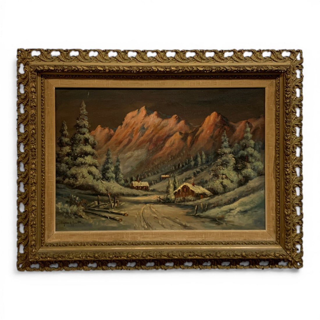 Eugene La Foret Oil On Canvas Mountain Snow Scene: Signed Lower Left: Eugene La Foret. Ornate Gilt Frame: 23.5" X 31.5".