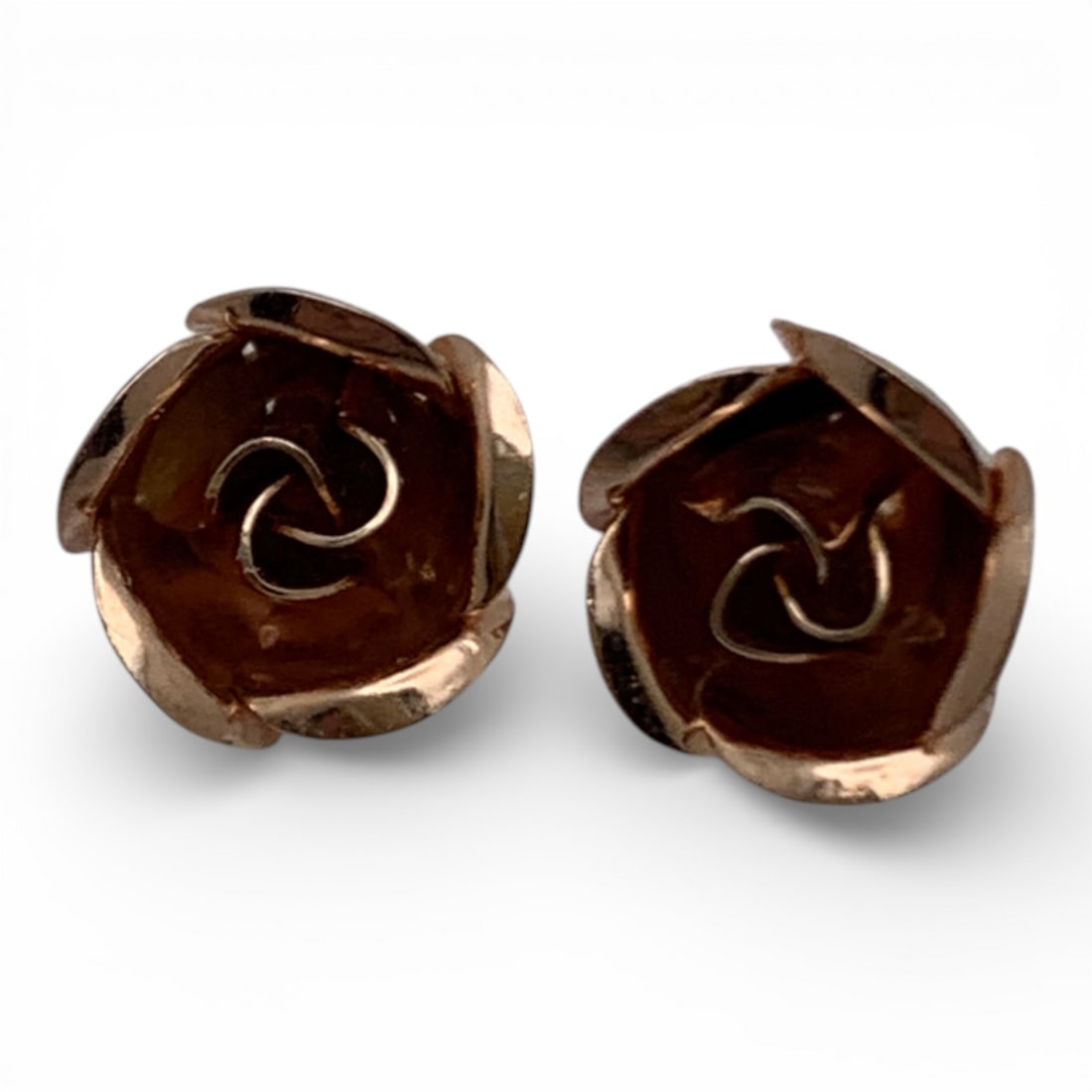 14k Rose Gold Rose Earrings: Marked 585 - 3/8" Long - 1.3 DwtGemstones Tested With Presidium Gem Tester Il - Berners Does Not Guarantee Authenticity Of Gemstones