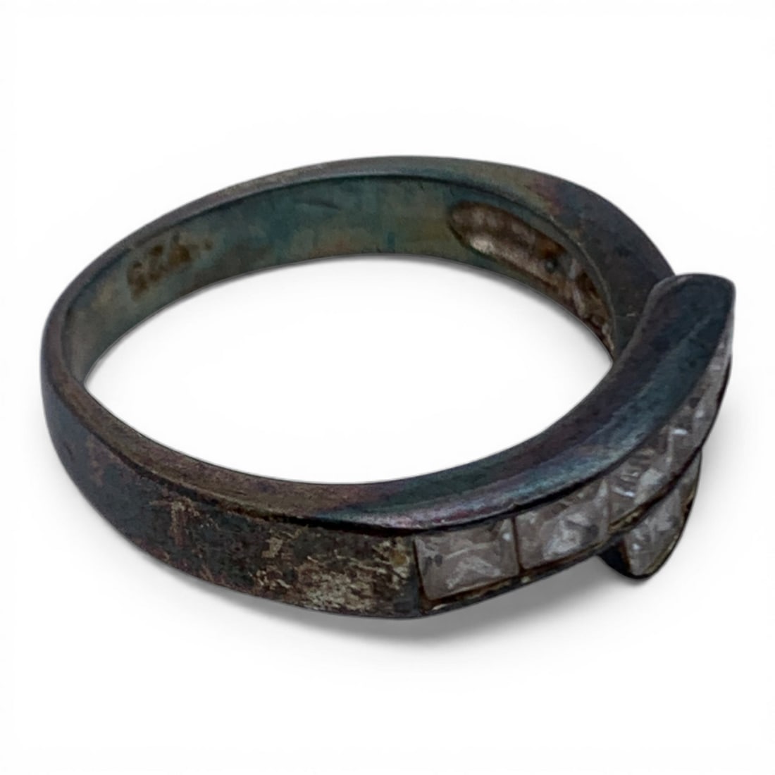 Sterling Silver Ring With Clear Stones - 4