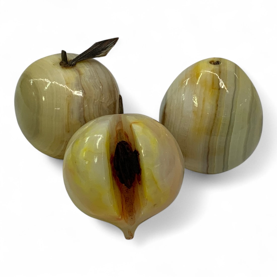 Group Of Stone Fruit Sculptures: Approx. 2" To 3". See Photos.