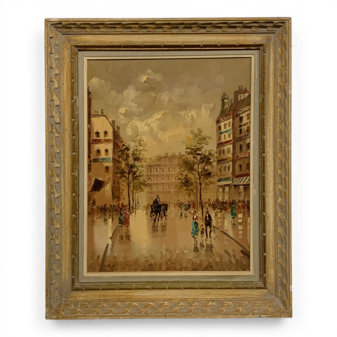 Oil On Canvas Street Scene: Framed: 26.5" X 22.5".