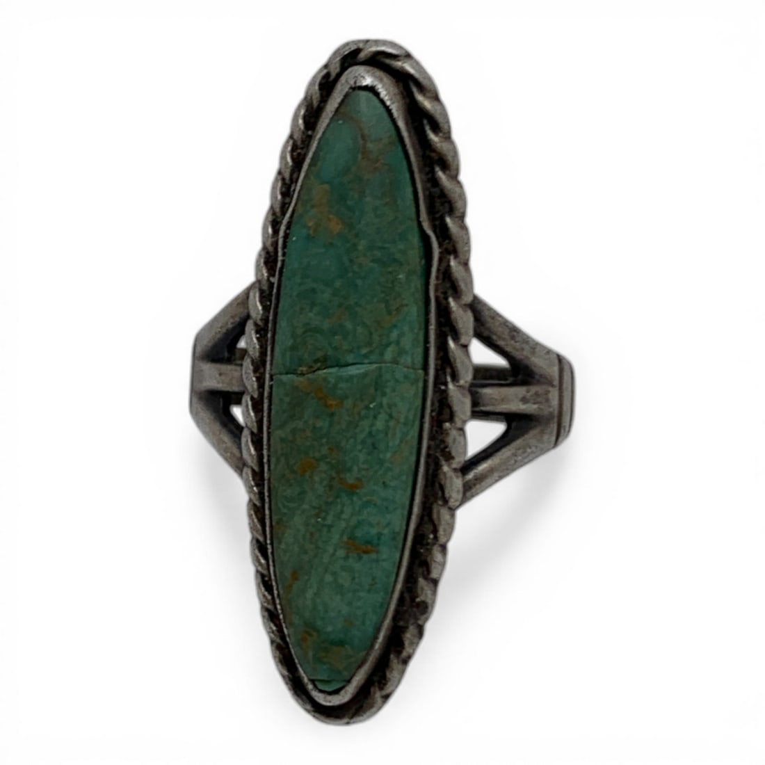 Sterling Silver & Green Stone Ring - 5