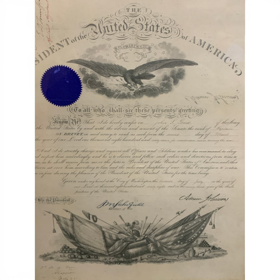 1867 Andrew Johnson Framed Presidential Document - 2