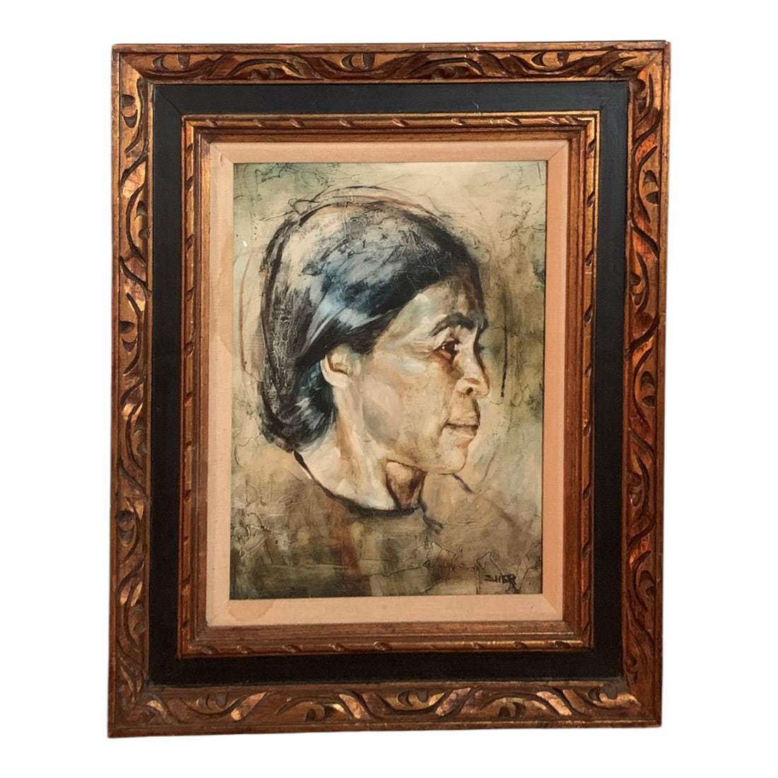 Signed Sher Highlighted Print On Board Portrait: Signed Lower Right: Sher. Framed: 24" X 20.