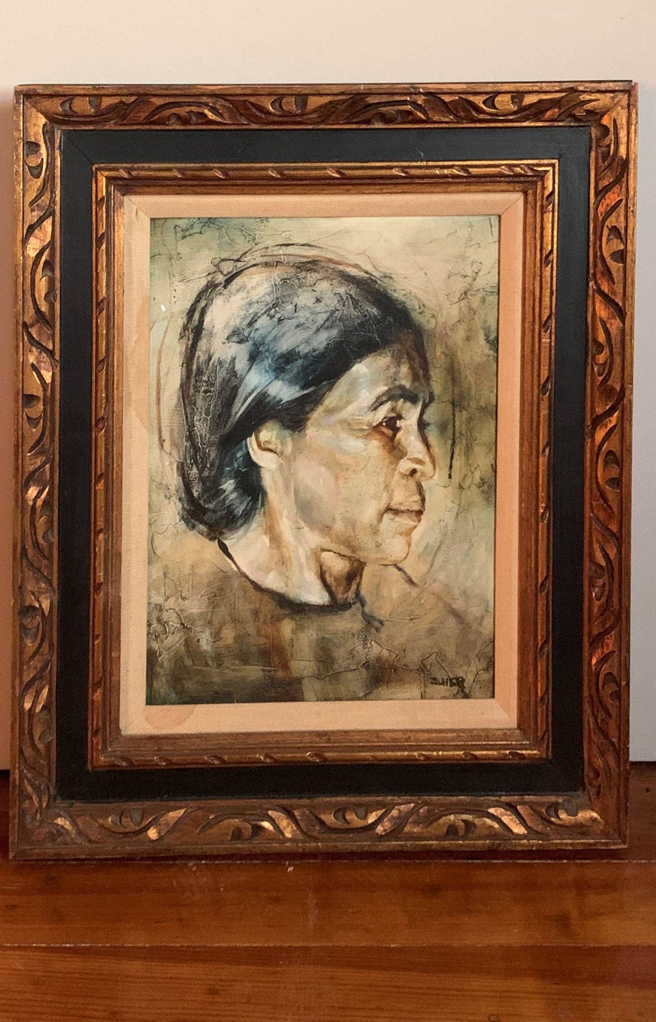 Signed Sher Highlighted Print On Board Portrait - 2