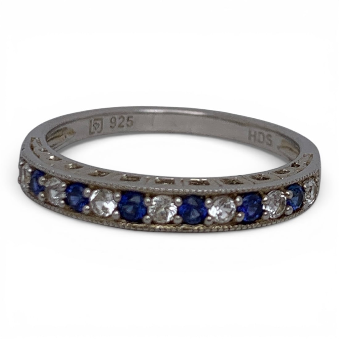 Sterling Silver Ring With Blue & Clear Stones: Marked 925 - Size 7 - 1.9 Grams