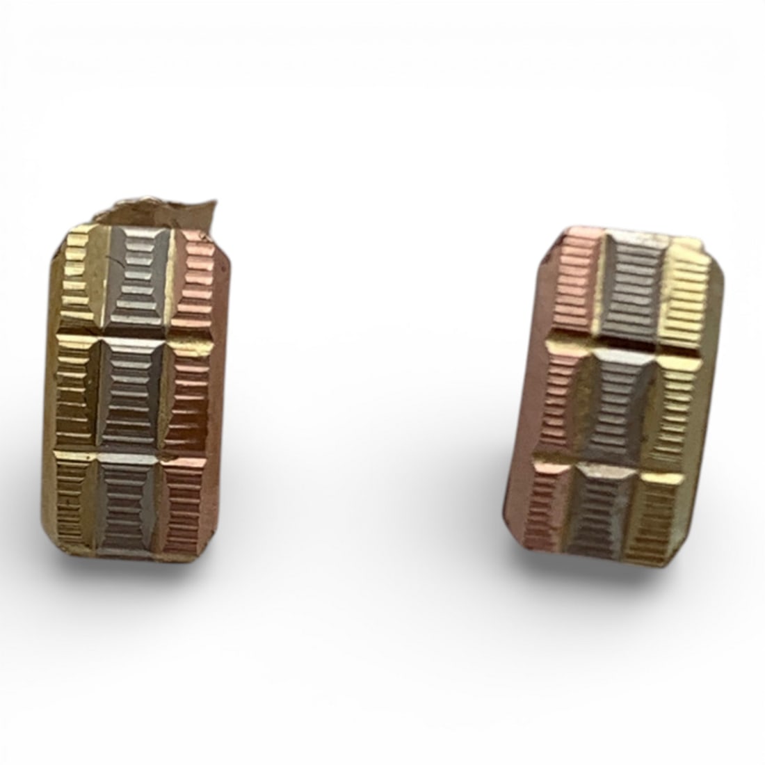 14k Tricolor Gold Earrings: Tests 14k - 3/8" Long - 0.6 DwtGemstones Tested With Presidium Gem Tester Il - Berners Does Not Guarantee Authenticity Of Gemstones