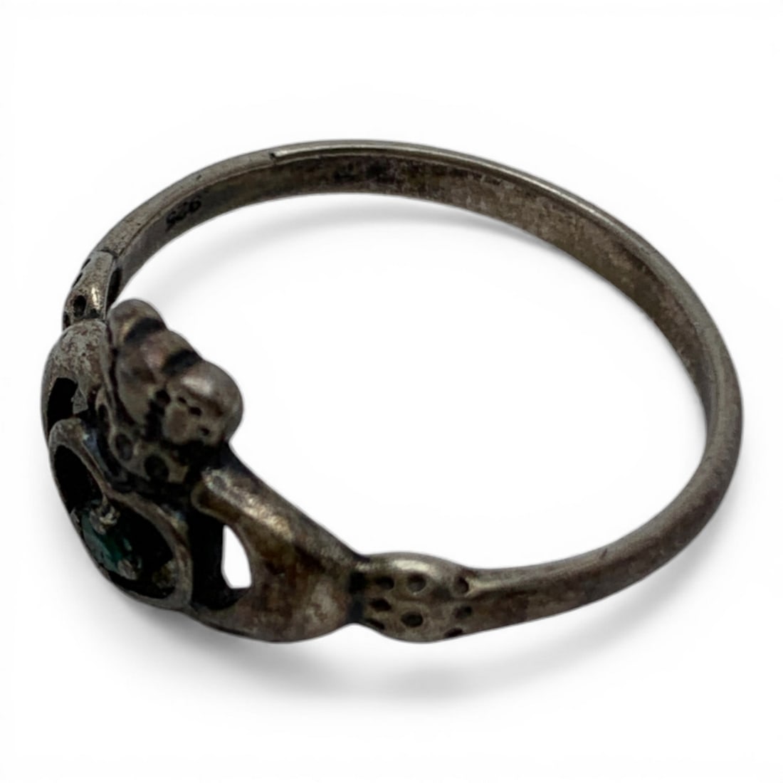 Sterling Silver & Emerald Claddagh Ring - 3