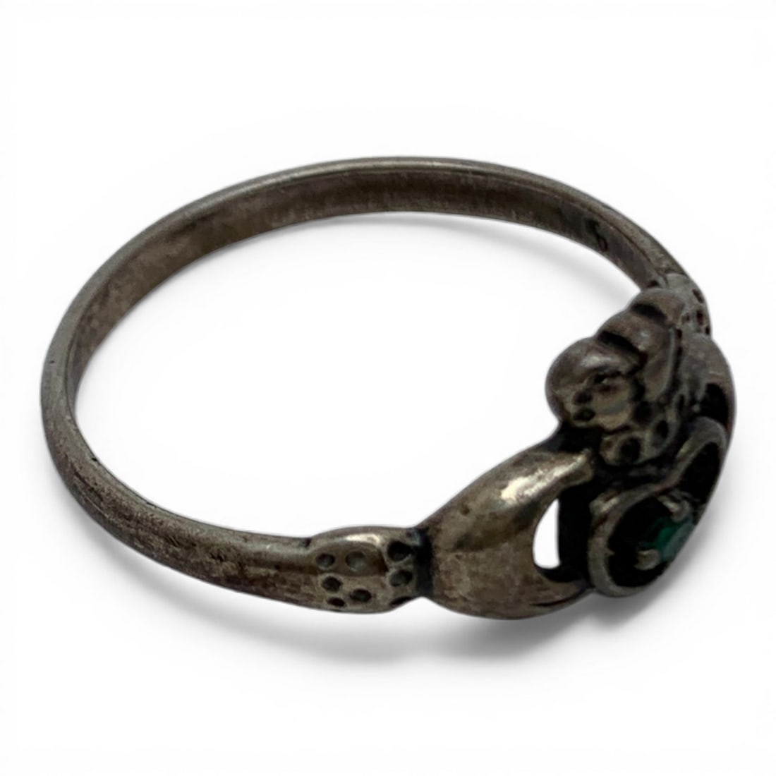 Sterling Silver & Emerald Claddagh Ring - 4