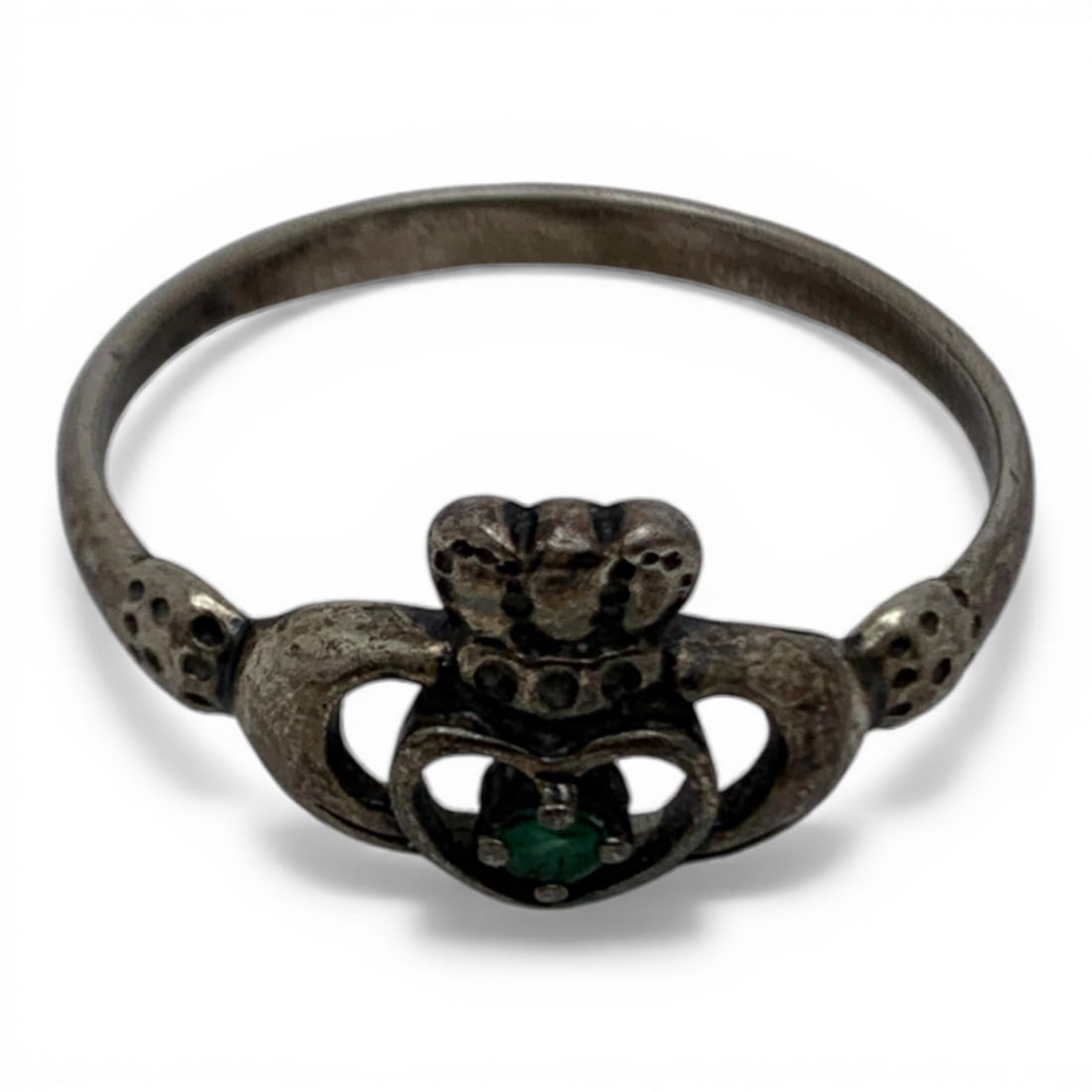 Sterling Silver & Emerald Claddagh Ring - 5