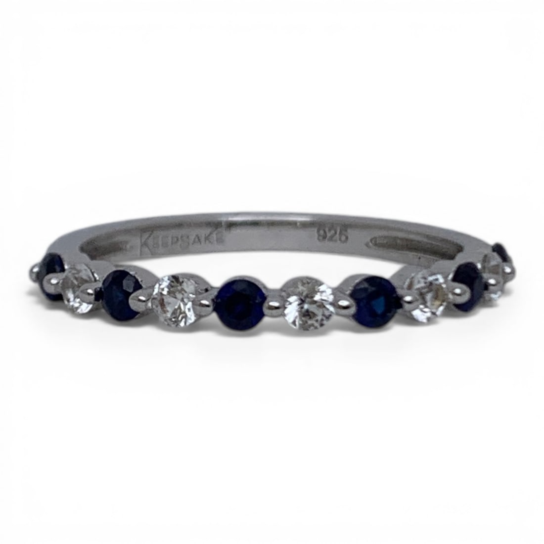 Sterling Silver Ring With Clear & Blue Stones: Marked 925 - Size 7 - 1.5 Grams