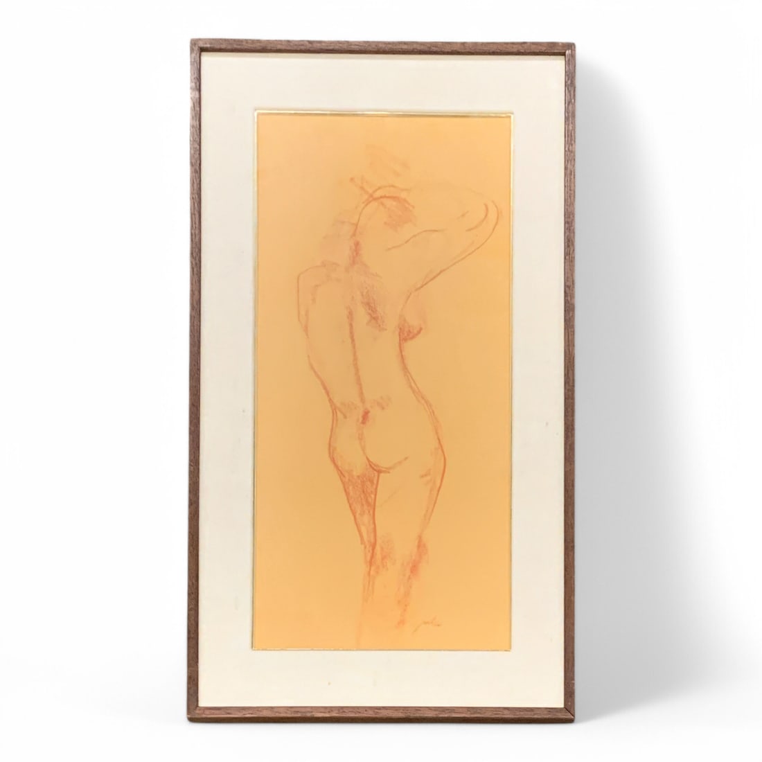 Artist Signed Chalk Drawing Of Nude Woman: Signed Lower Right. Framed And Under Glass: 23.25" X 13.25".