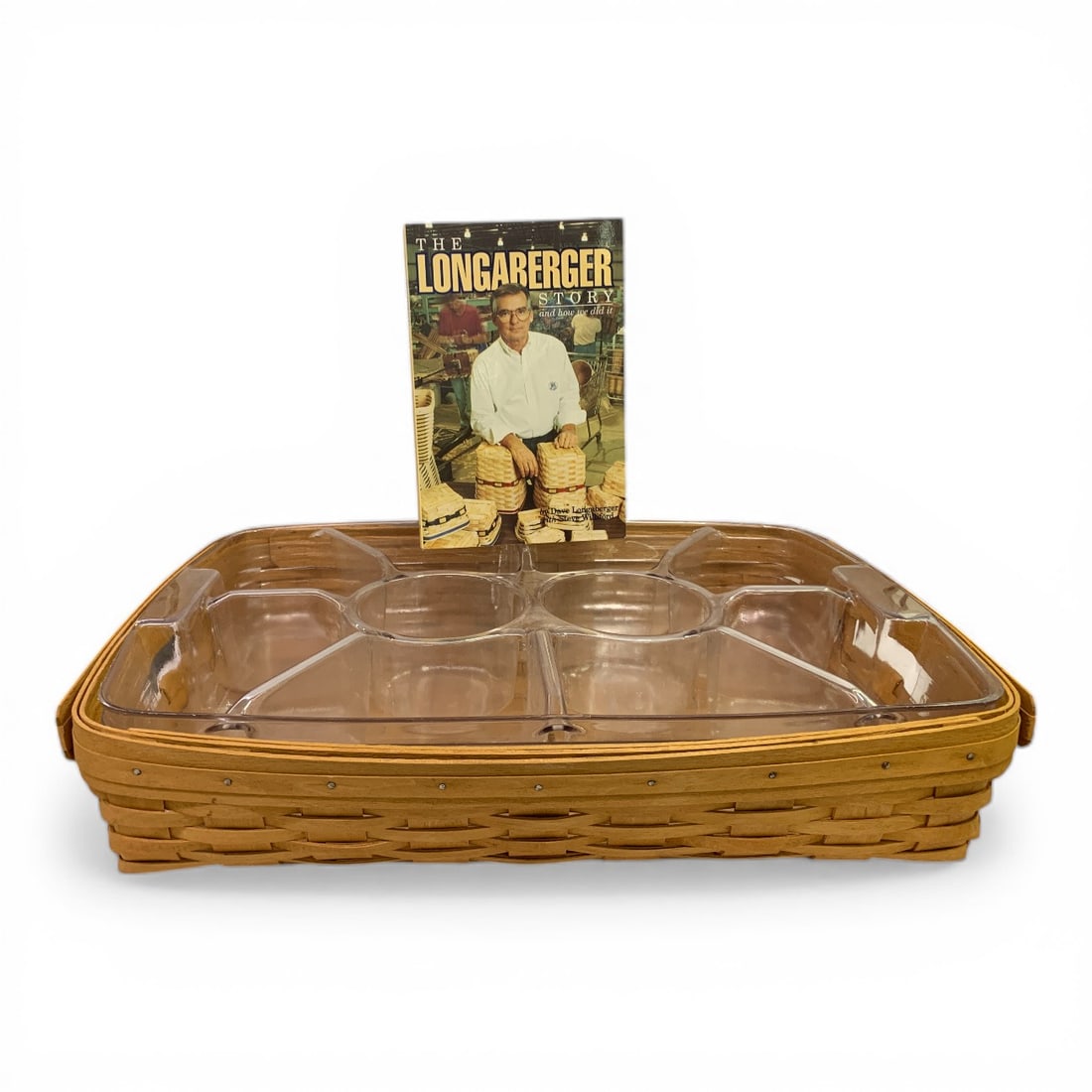 Large Longaberger Bakset & Book: 19.5" X 13.5" Longaberger Basket With Divided Protector.The Longaberger Story Book By Dave Longaberger.