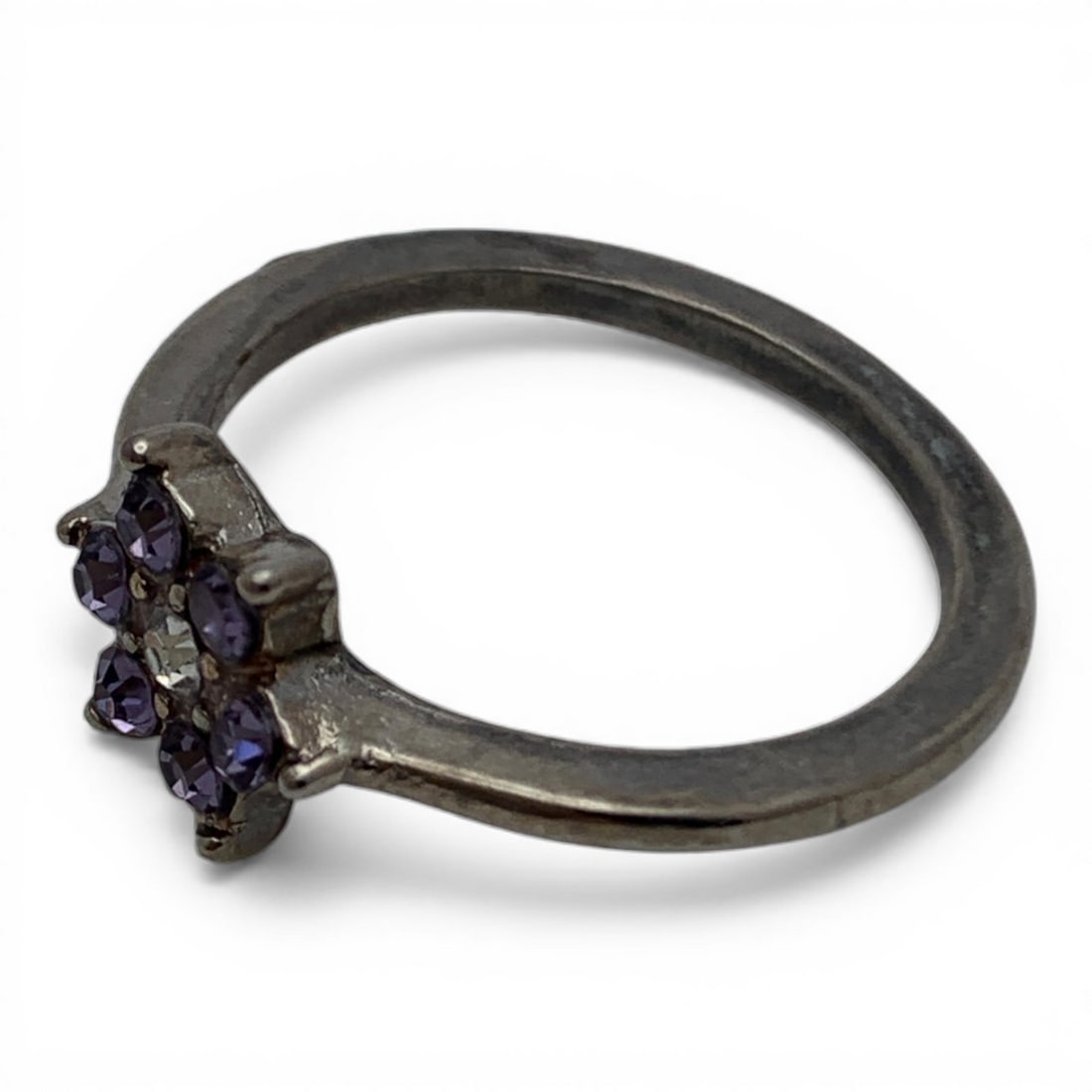 Silver Ring With Purple Stones - 3