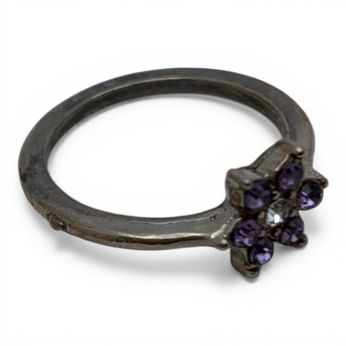Silver Ring With Purple Stones - 4