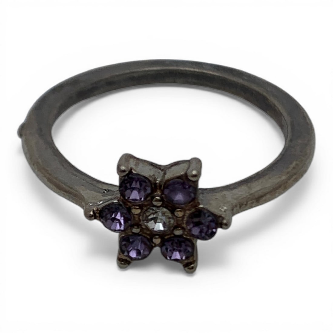 Silver Ring With Purple Stones - 5