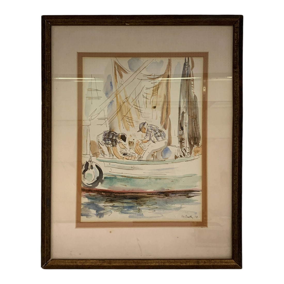 Signed Mccarthy '70 Watercolor, Fishing Boat: Signed Lower Right: Mccarthy, '70. Framed And Under Glass: 18" X 14.25".