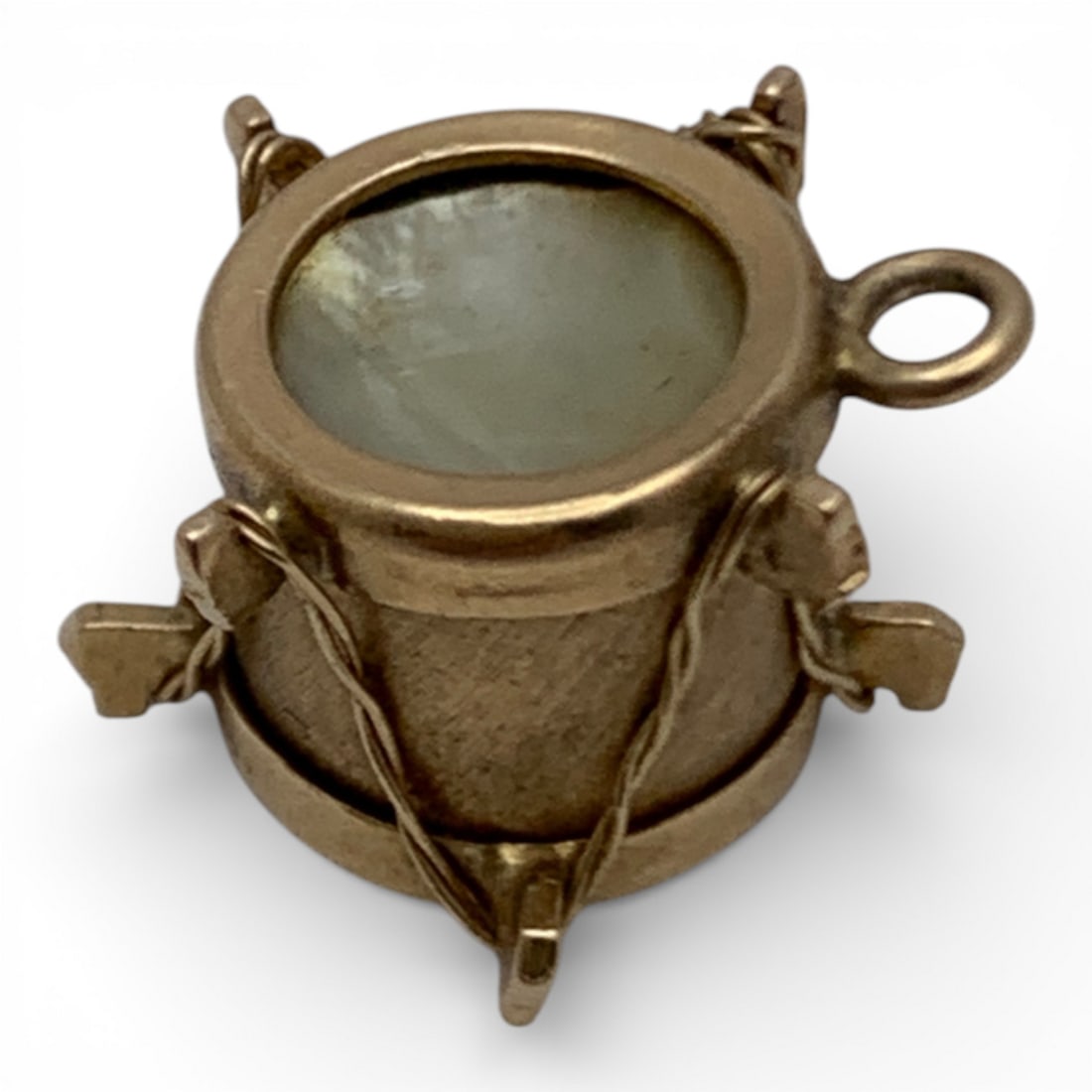 14k Yellow Gold & Mother Of Pearl Drum Charm: Marked 14k - 1/2" Long - 1.1 DwtGemstones Tested With Presidium Gem Tester Il - Berners Does Not Guarantee Authenticity Of Gemstones