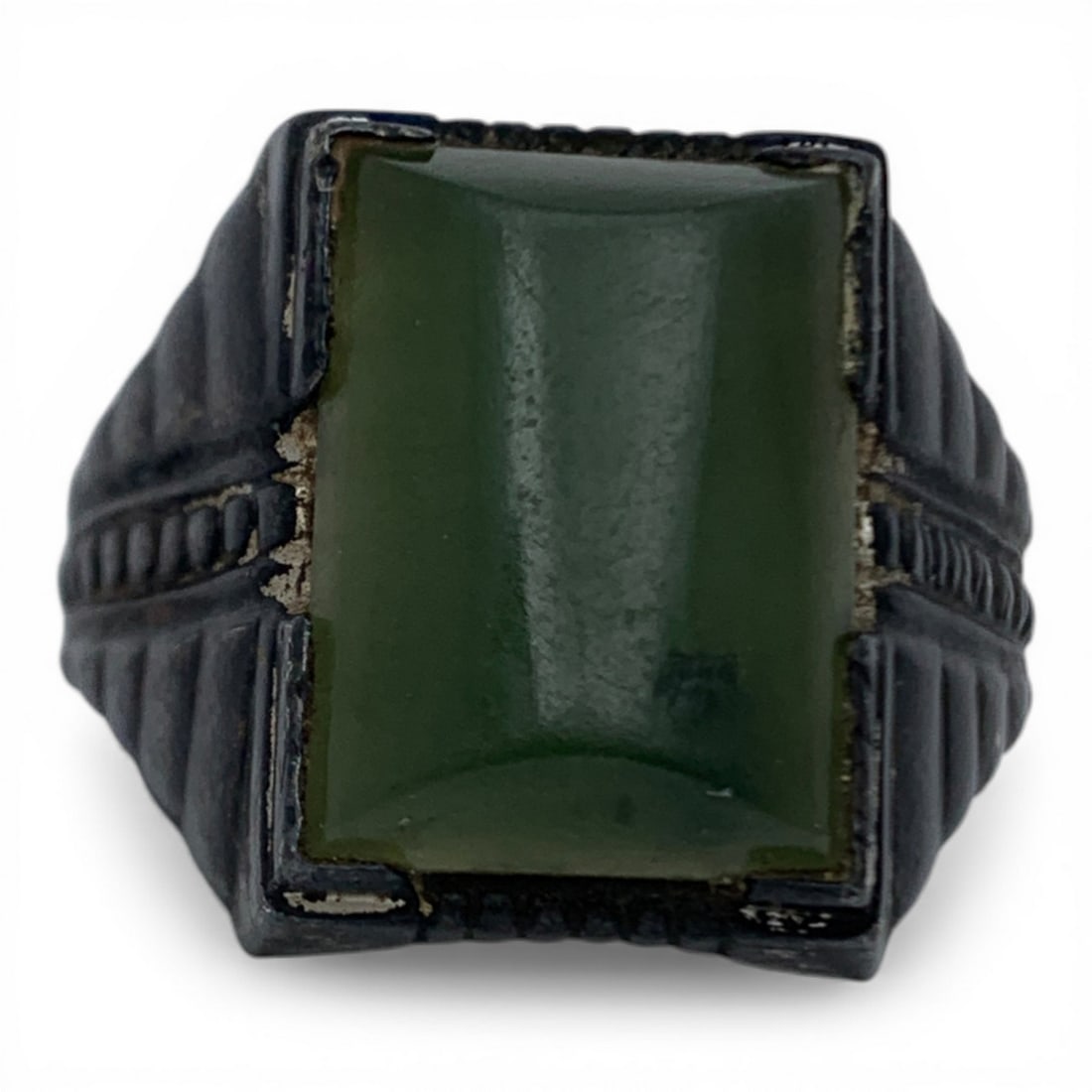 Sterling Silver & Green Stone Ring: Marked Sterling - Size 12 - 7.5 Grams