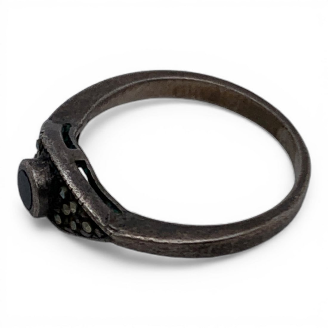 Sterling Marcasite & Black Stone Ring - 3