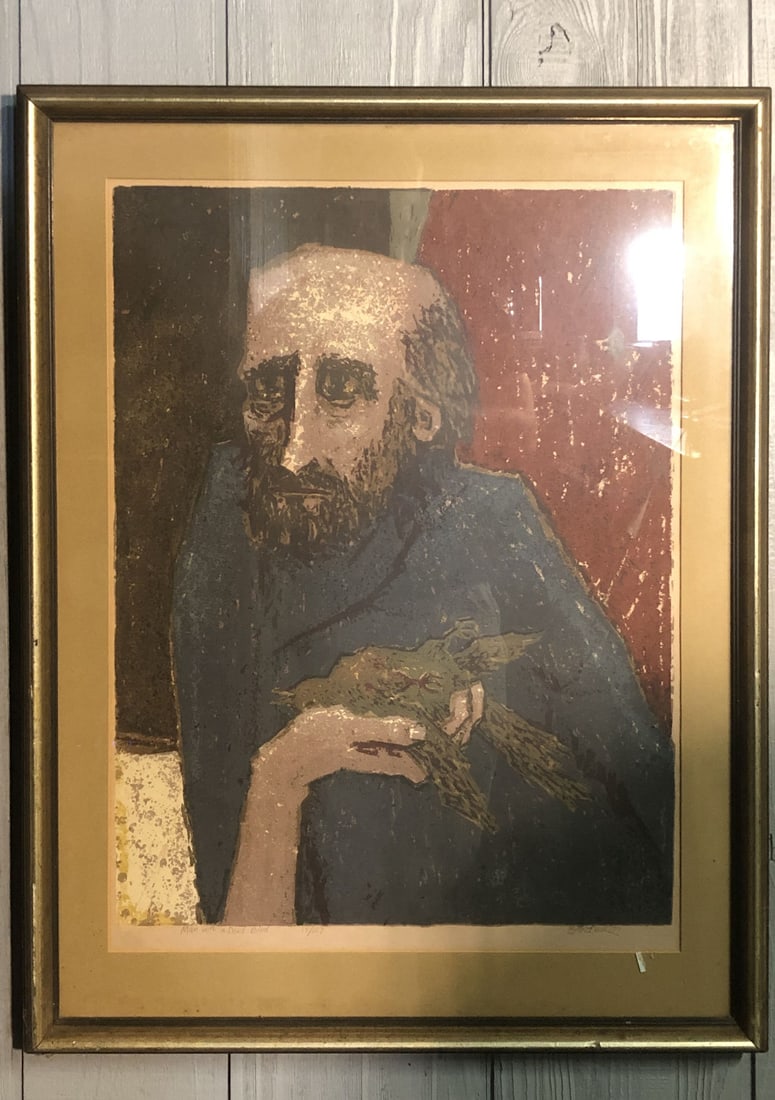 Signed Bartek Print, Man With A Dead Bird - 2