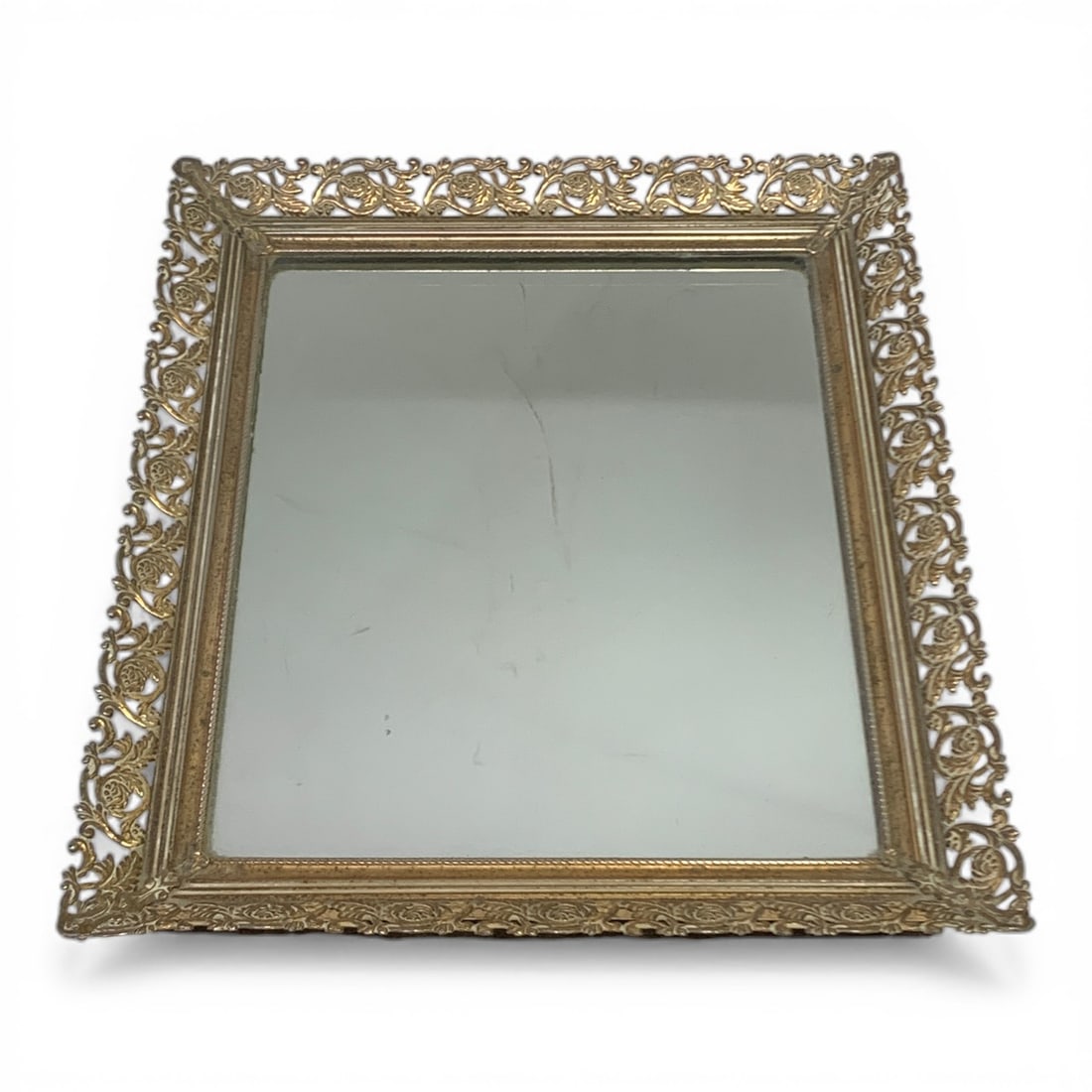 Vanity Mirror In Ornate Brass Filigree Frame (1 of 8)