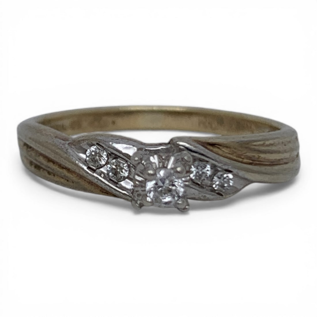 Sterling Silver Gold Tone Ring With Clear Stones: Marked 925 - Size 9 - 2.5 Grams