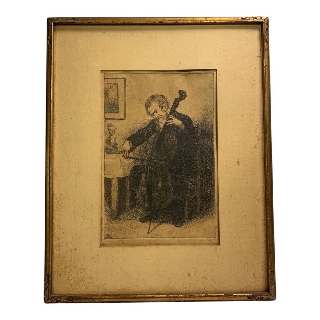 Pencil Signed Etching, The Old Song: Pencil Signed: The Old Song, Signed Lower Right. Framed: 20.5 X 16.25".