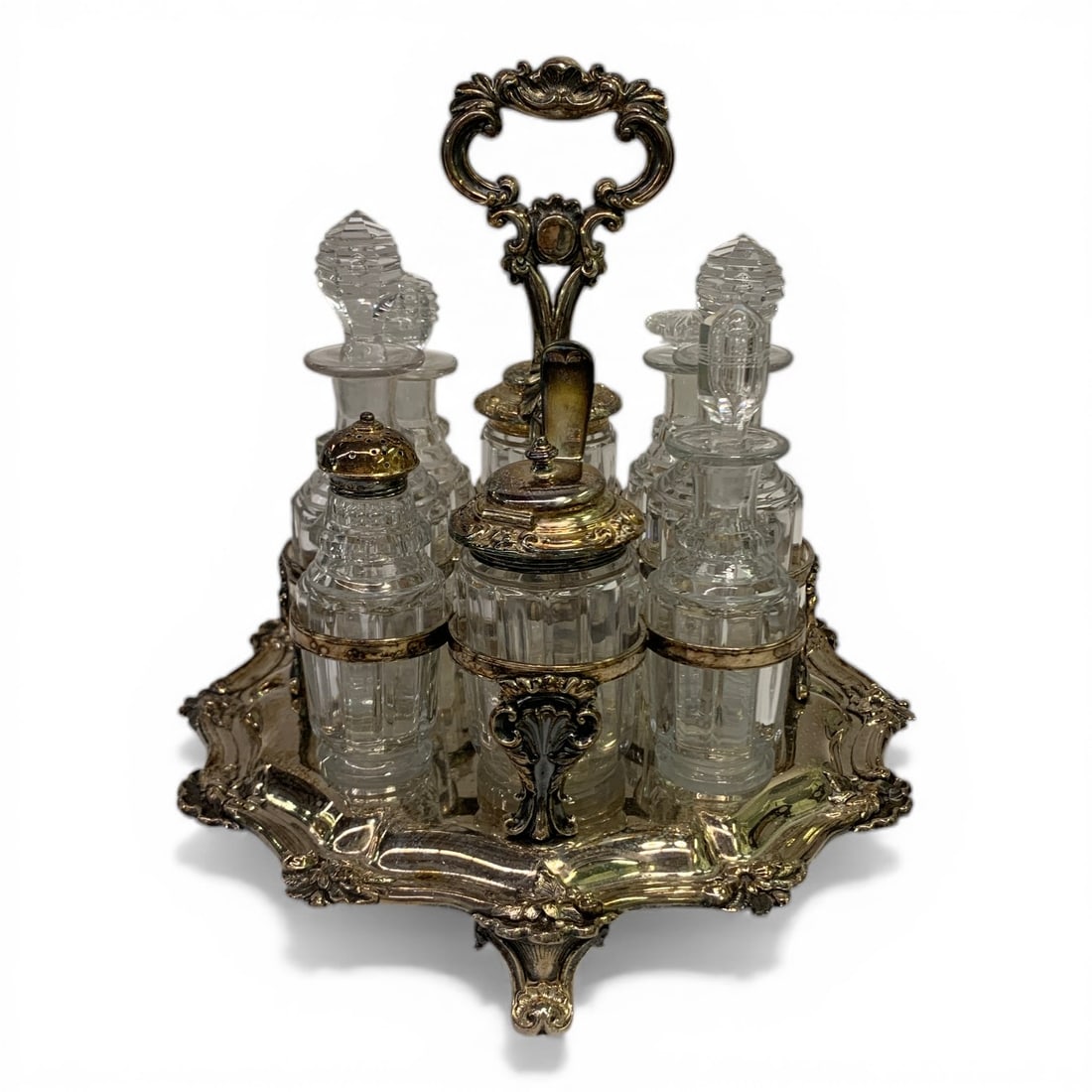 Silver Plate And Glass Condiment Set With Carrier (1 of 14)