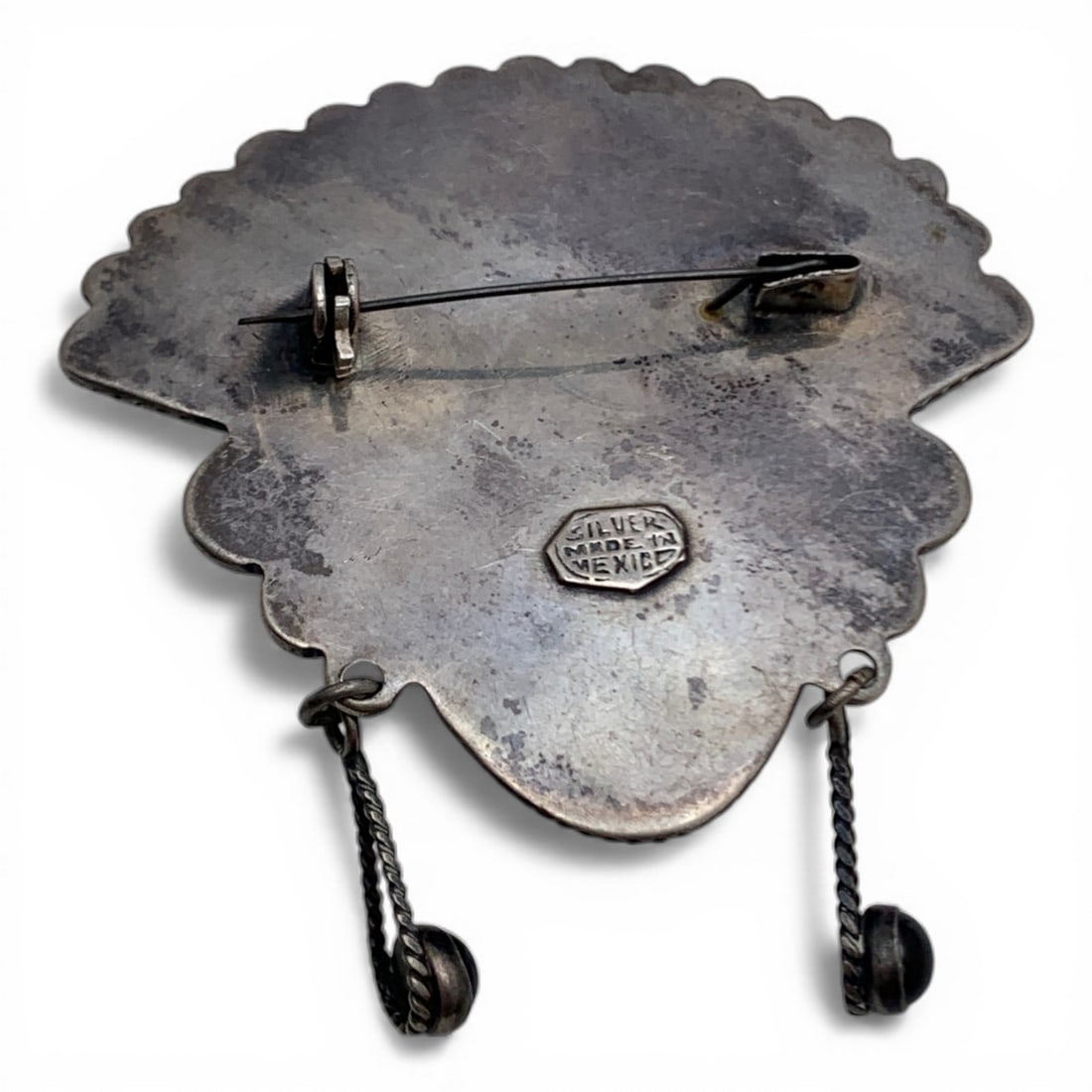 Silver Carved Black Stone Pin - 2