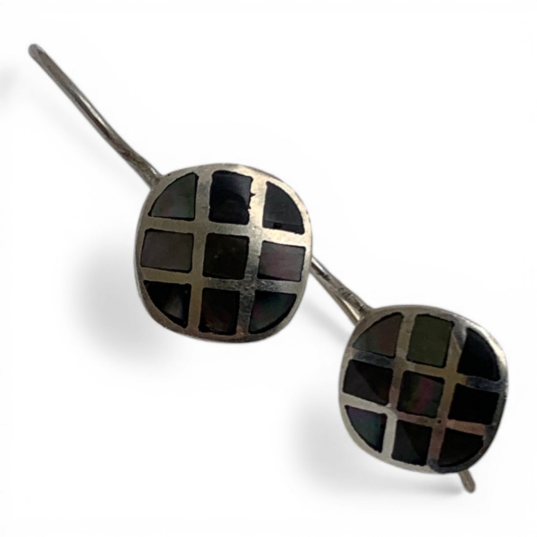 Sterling Silver & Inlaid Abalone Earrings: Marked 925 - 7/8" Long - 3.5 Grams