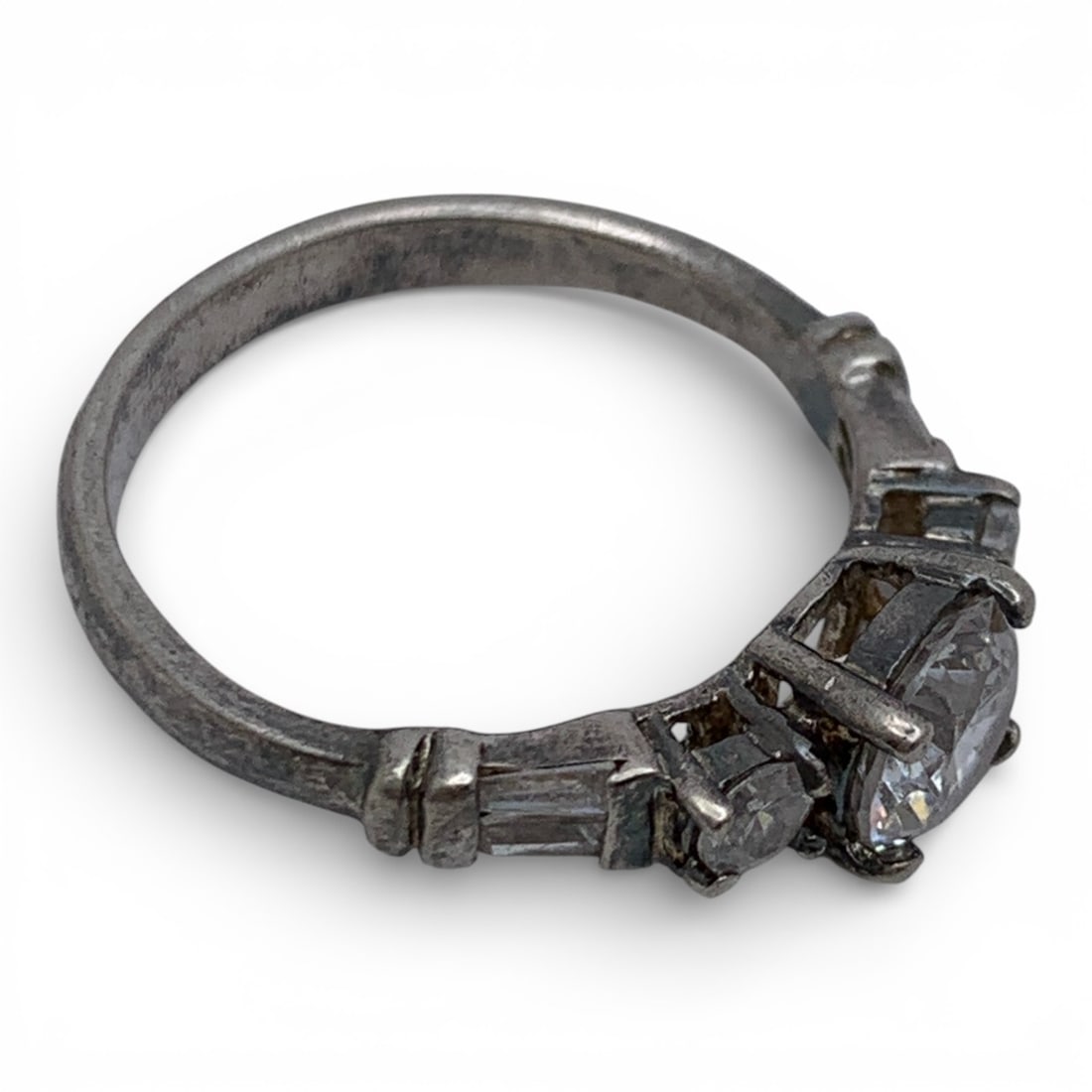 Sterling Silver Ring With Clear Stones - 4