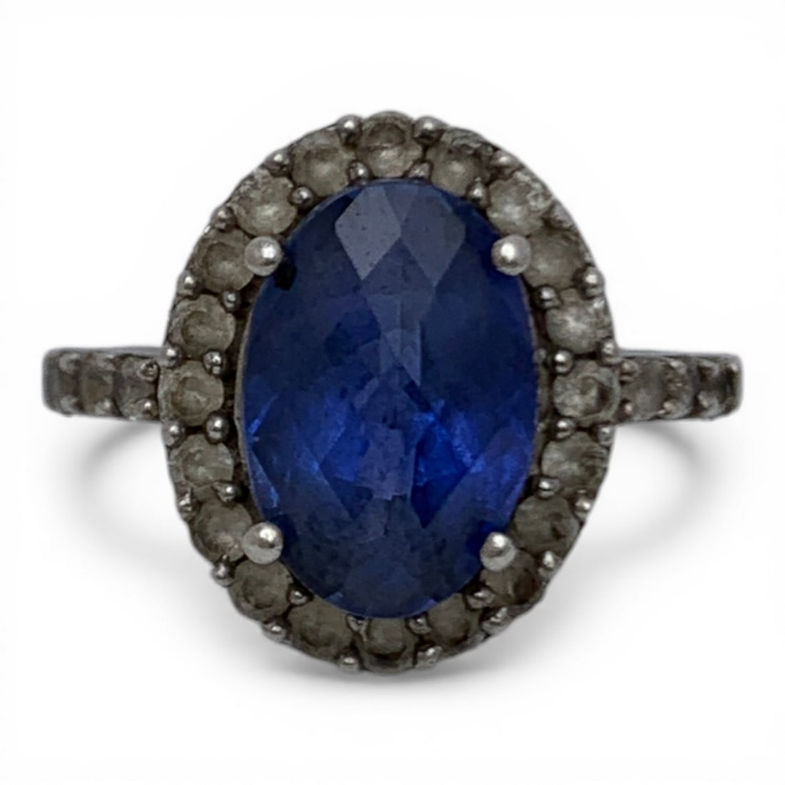 Sterling Silver Ring With Blue & Clear Stones: Marked 925 - Size 7 - 3.4 Grams