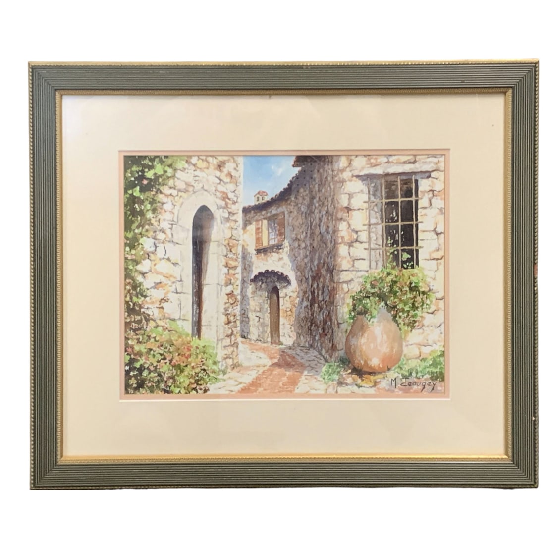 M. Jeaugey Watercolor Of Alley: Signed Lower Right: M. Jeaugey. Framed And Under Glass: 20.5" X 24.5".