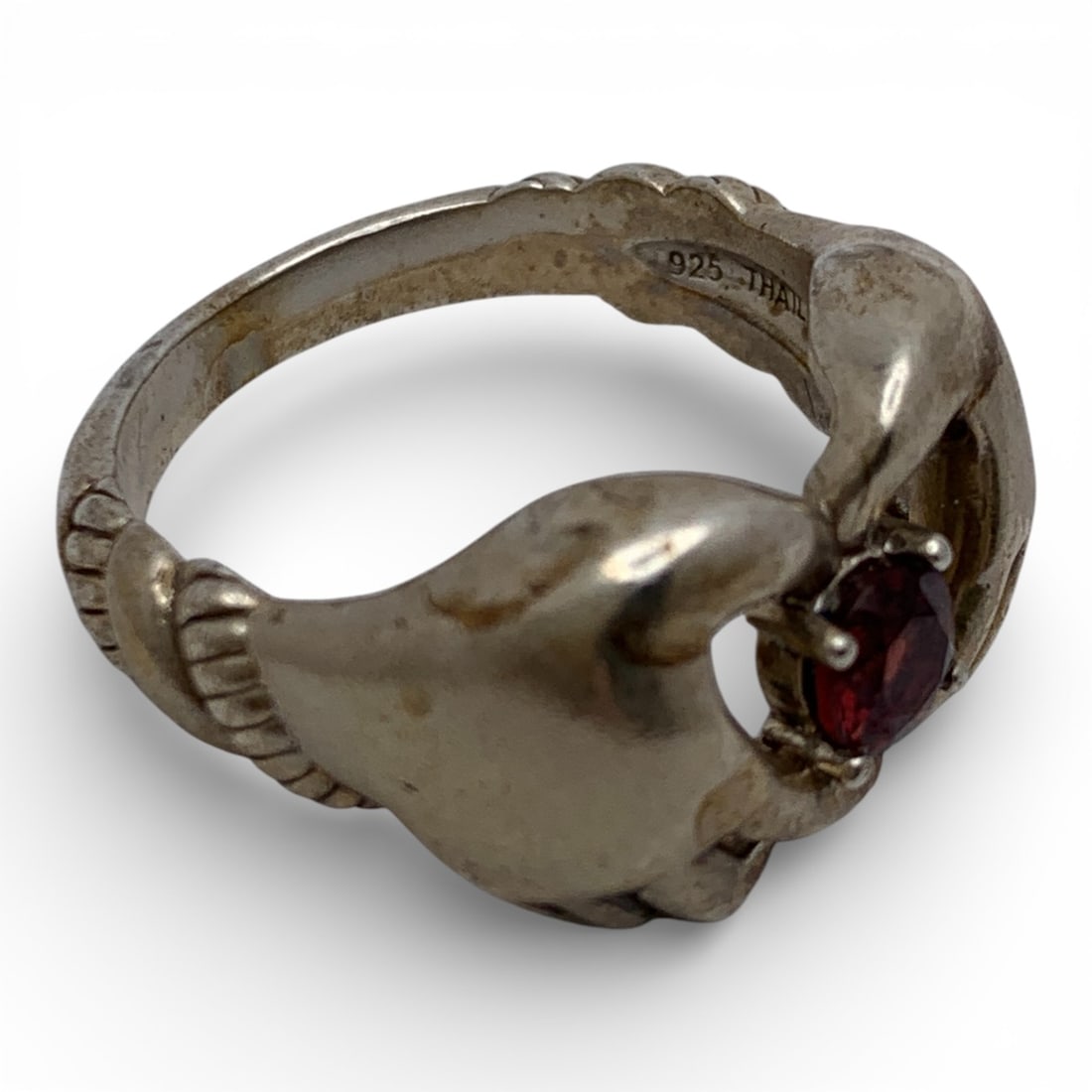 Sterling Silver Ring With Red Stone - 4