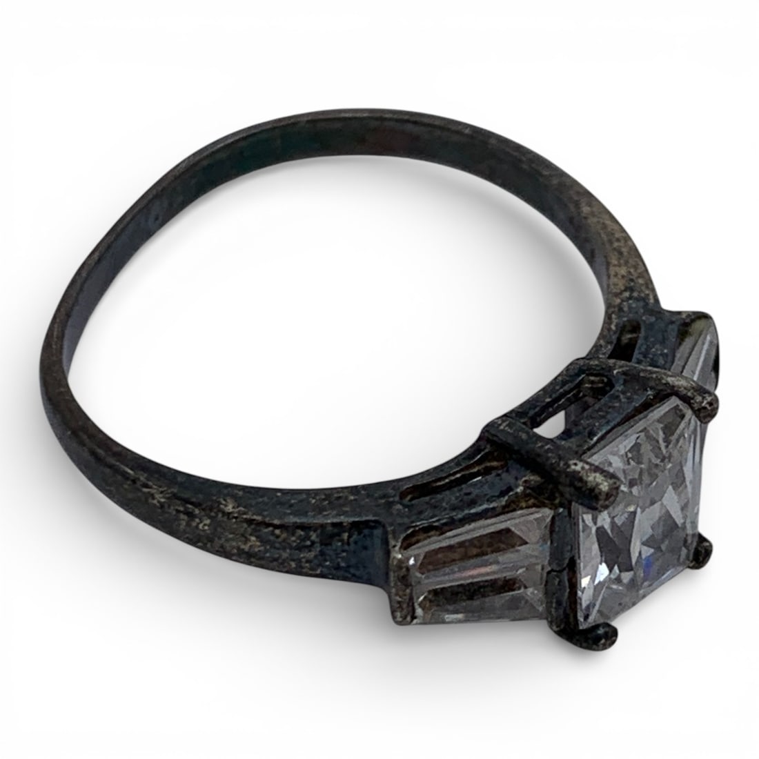 Sterling Silver Ring With Clear Stones - 4